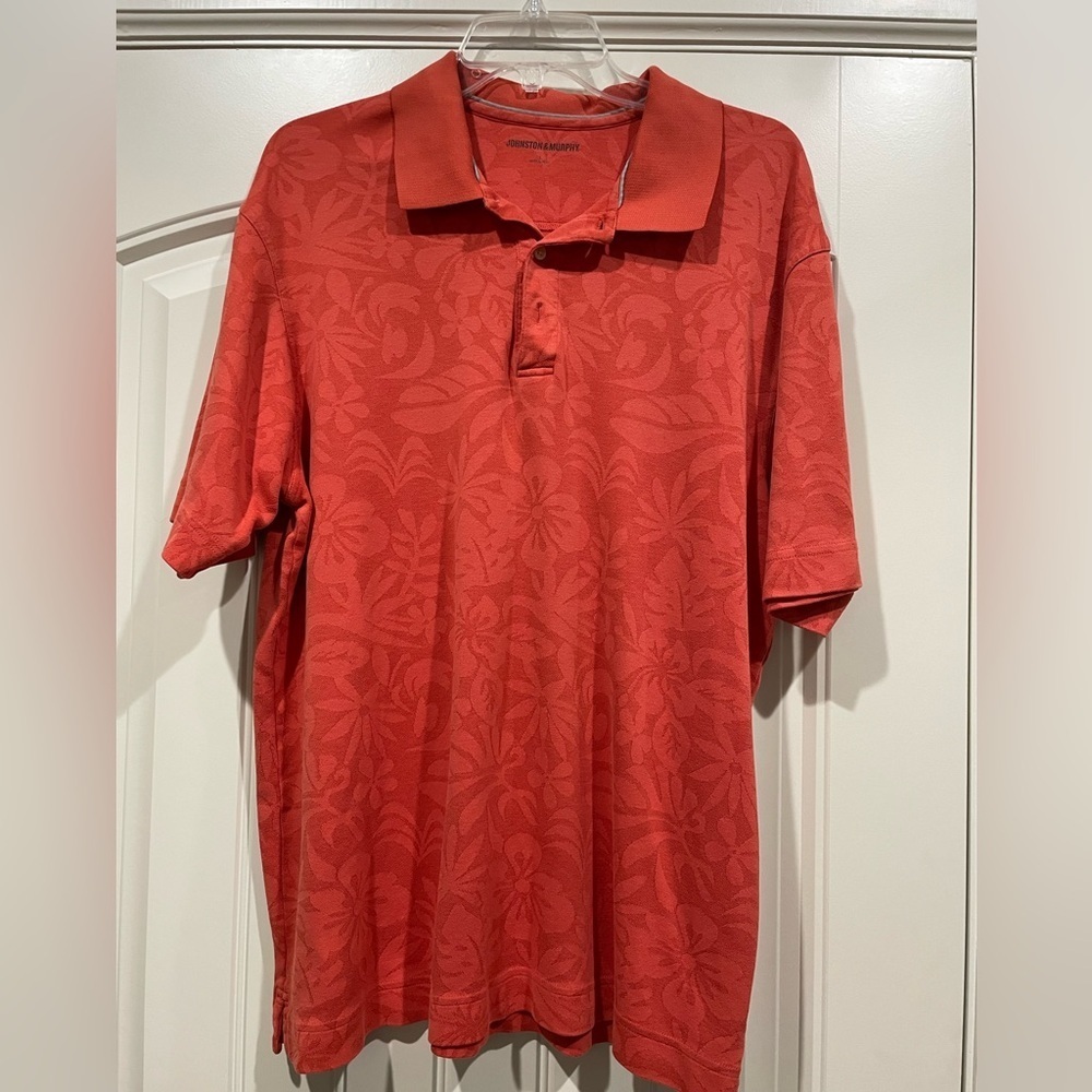 Johnston & Murphy Mens Polo Short Sleeve large hawaian pattern orange